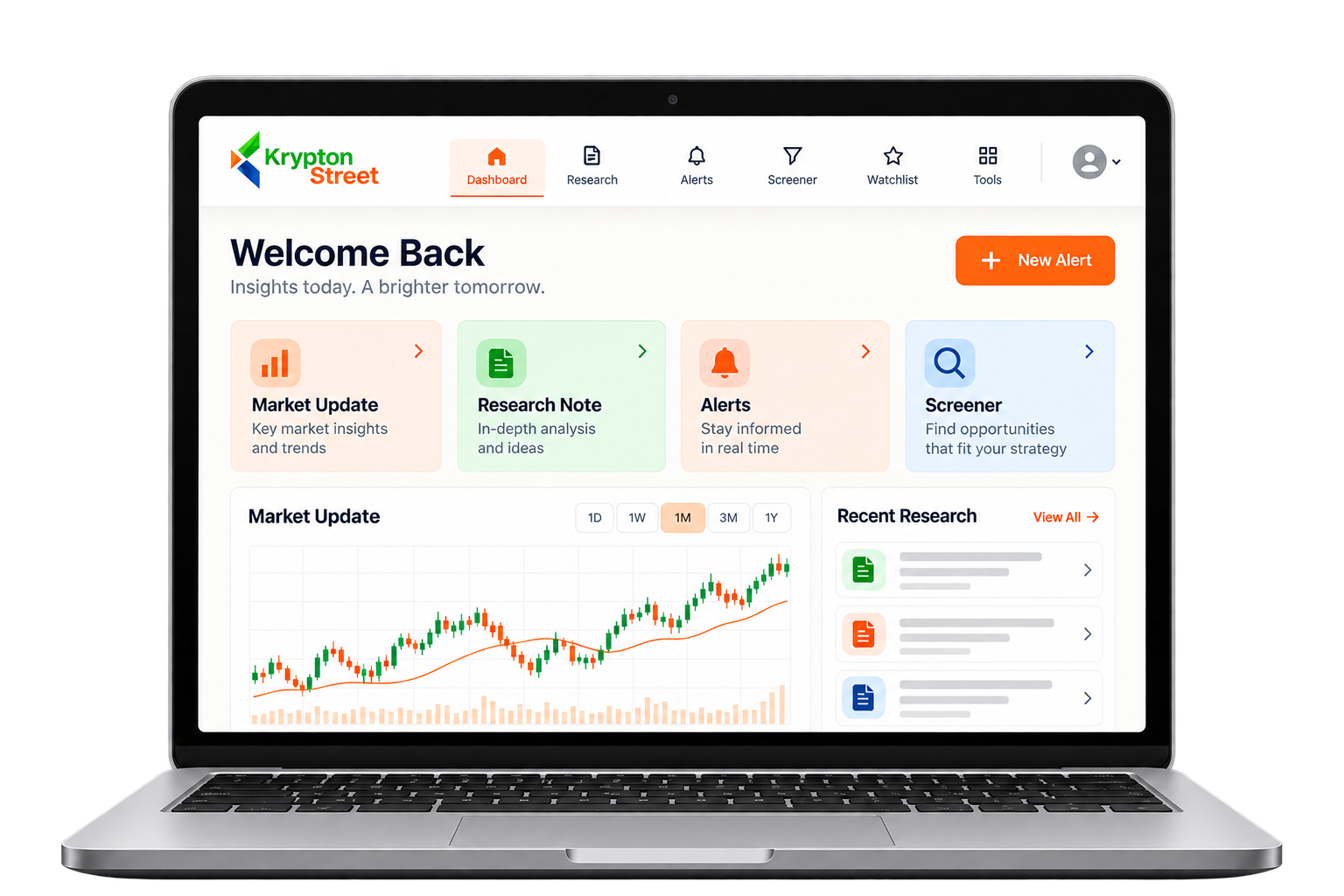 Illustrative Krypton Street dashboard on a laptop; not actual market results