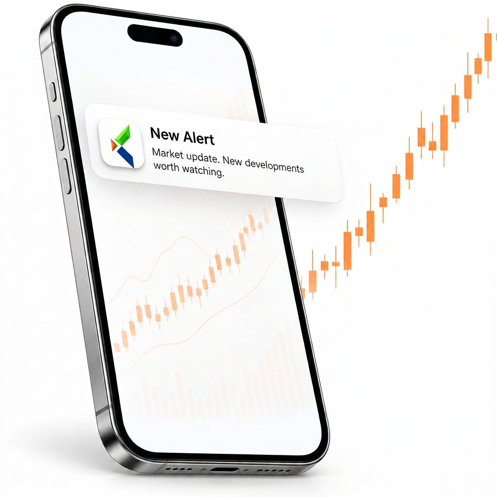 Illustrative phone notification showing a new market alert